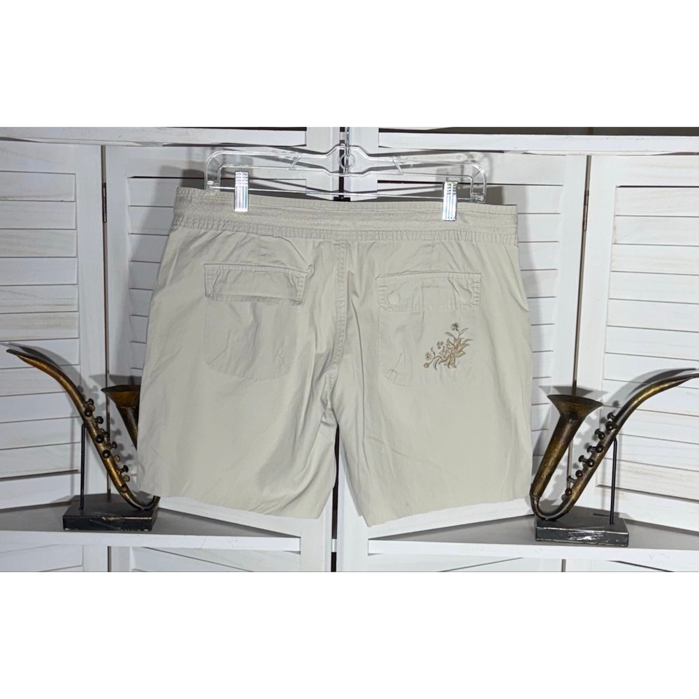 Cotton cargo shorts beige floral embroidery wide legs boho festival grunge Y2K